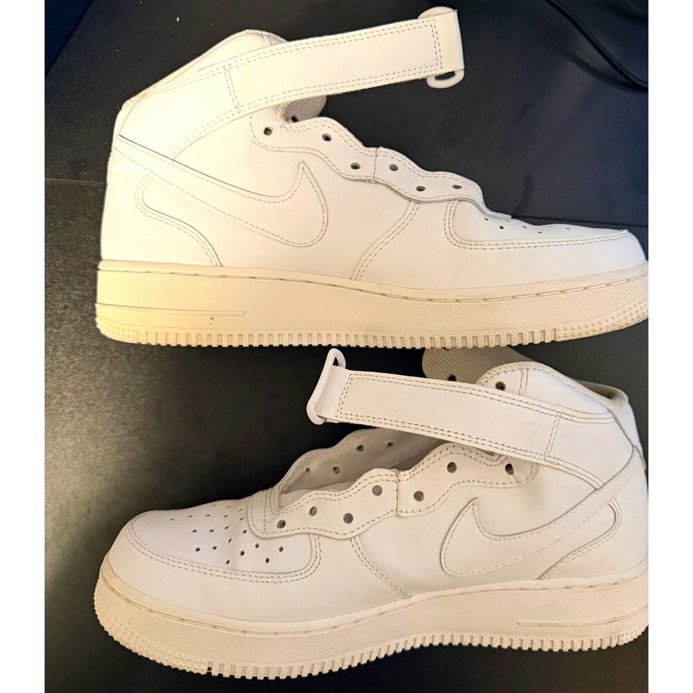 Nike Men's Air Force 1 '07 Mid Top Triple White Leather Sneakers NO LACES